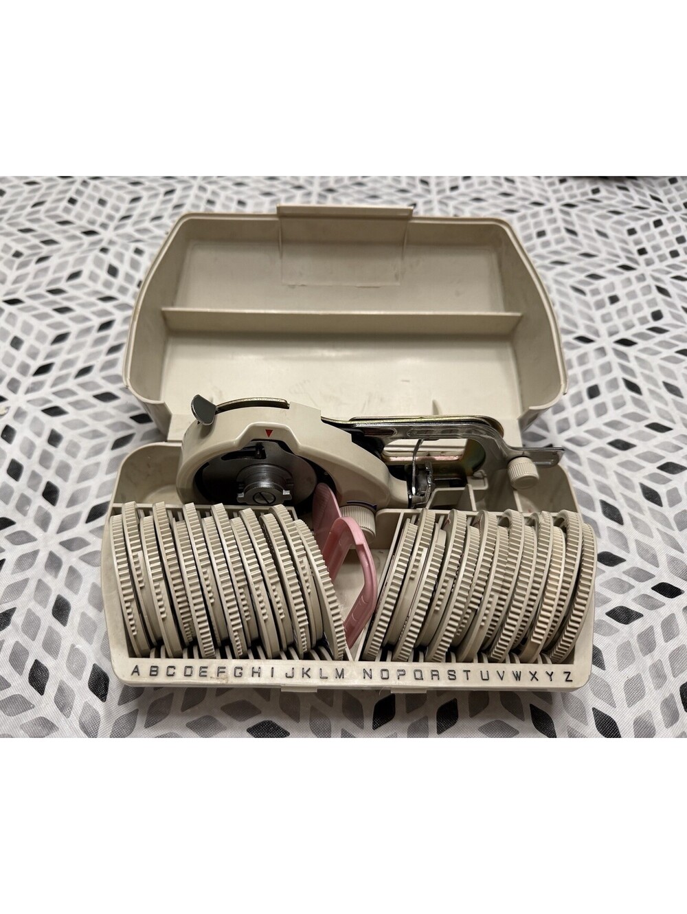 Vintage Janome Alphabet Stitch Monogram Attachment Cams A-Z Set w/ Case Complete